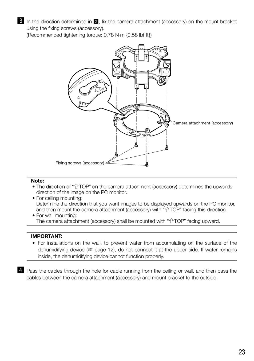 Panasonic WV-SW458ME, WV-SW458E installation instructions Camera attachment accessory Fixing screws accessory 