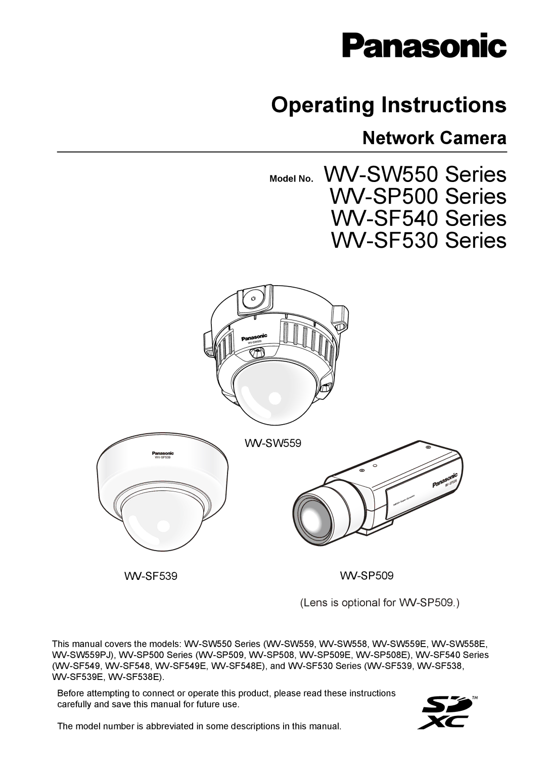 Panasonic WV-SW558E, WV-SW559PJ, WV-SW559E, WV-SP509E operating instructions Operating Instructions, Network Camera 