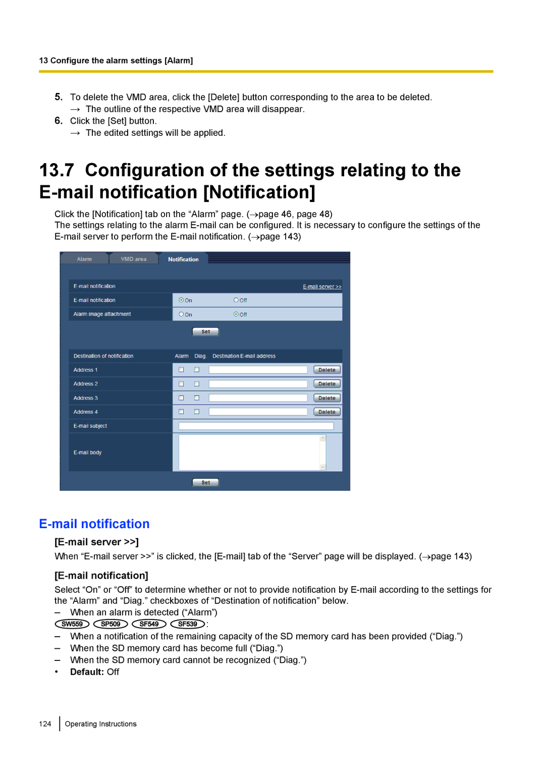 Panasonic WV-SP509E, WV-SW558E, WV-SW559PJ, WV-SW559E, WV-SP508E, WV-SF549E, WV-SF548E Mail notification, Mail server 