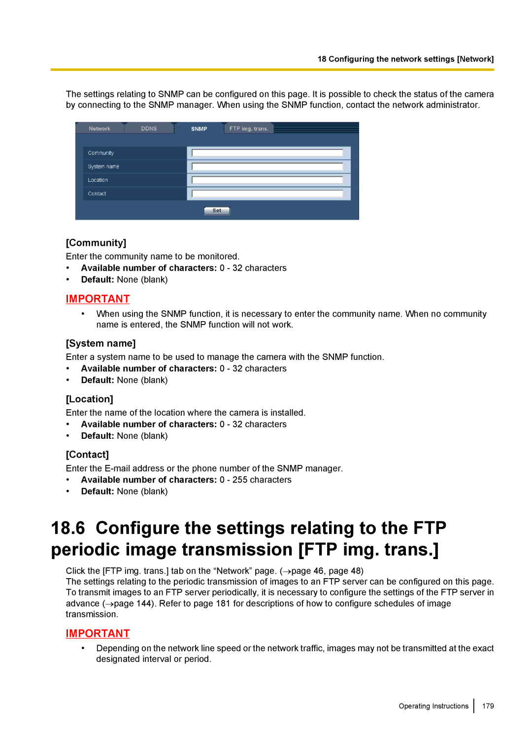 Panasonic WV-SF549, WV-SW558E, WV-SW559PJ, WV-SW559E, WV-SP509E, WV-SP508E Community, System name, Location, Contact 