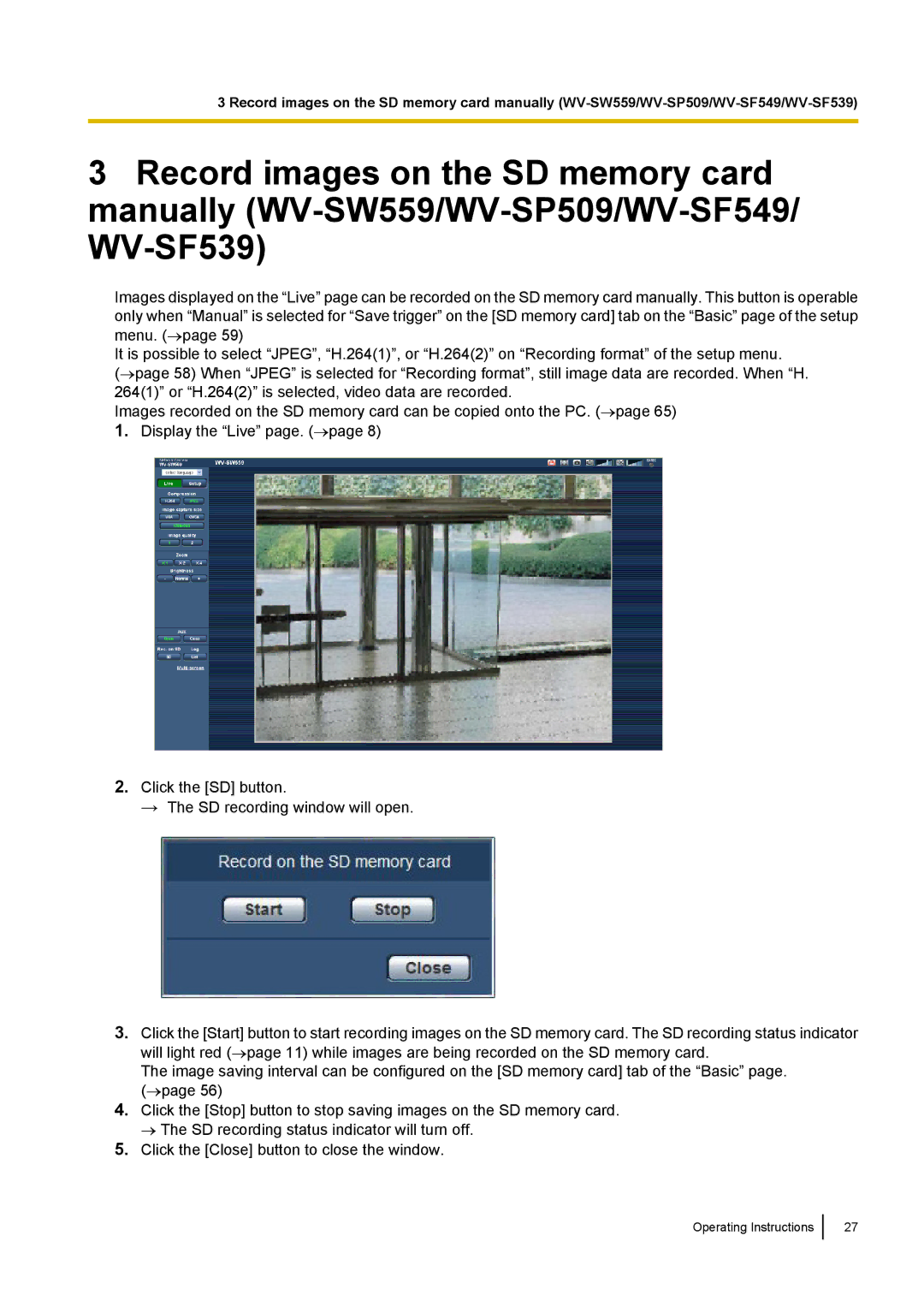 Panasonic WV-SW558E, WV-SW559PJ, WV-SW559E, WV-SP509E, WV-SP508E, WV-SF549E, WV-SF548E, WV-SF539E Operating Instructions 