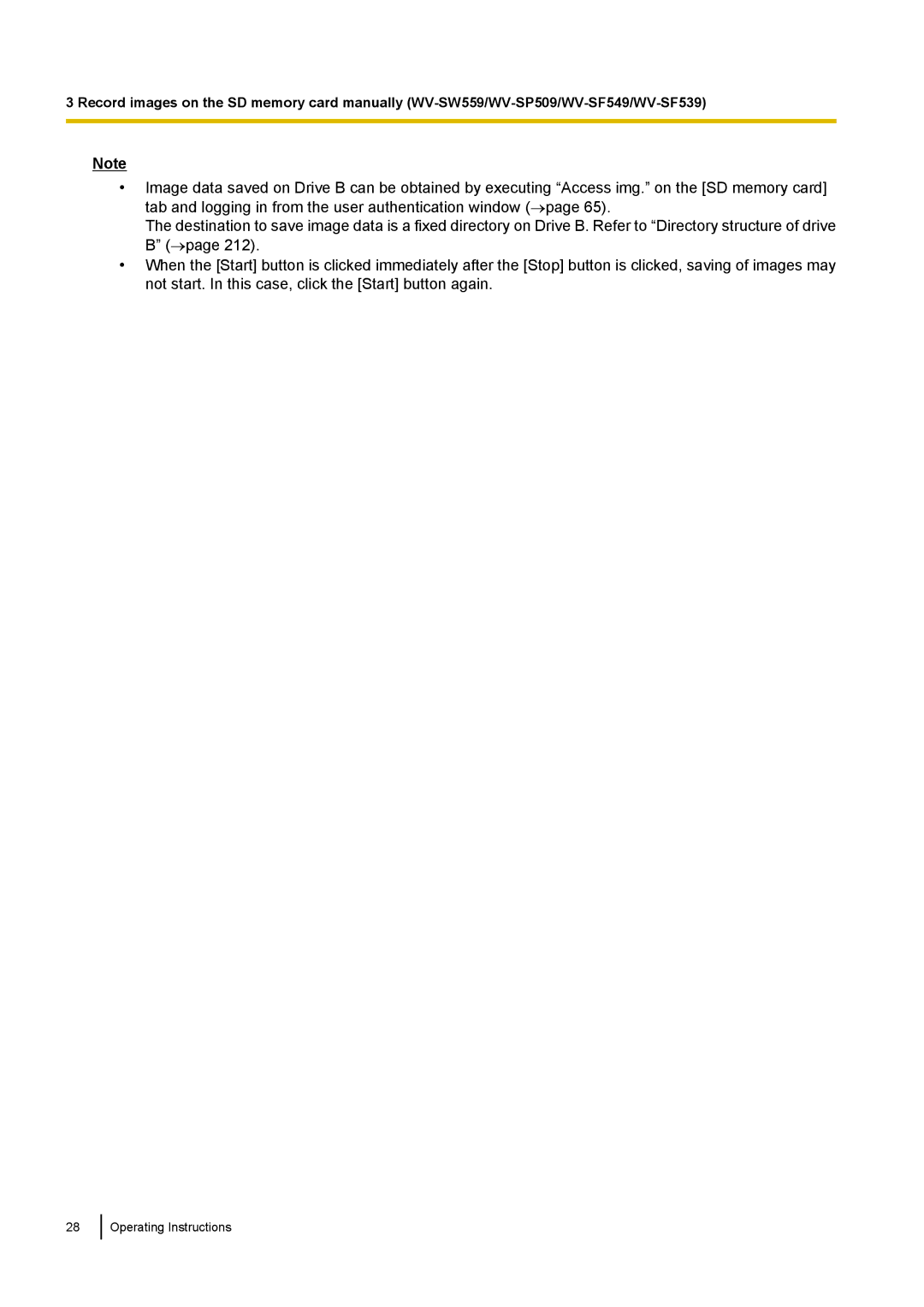 Panasonic WV-SF548E, WV-SW558E, WV-SW559PJ, WV-SW559E, WV-SP509E, WV-SP508E, WV-SF549E, WV-SF539E Operating Instructions 