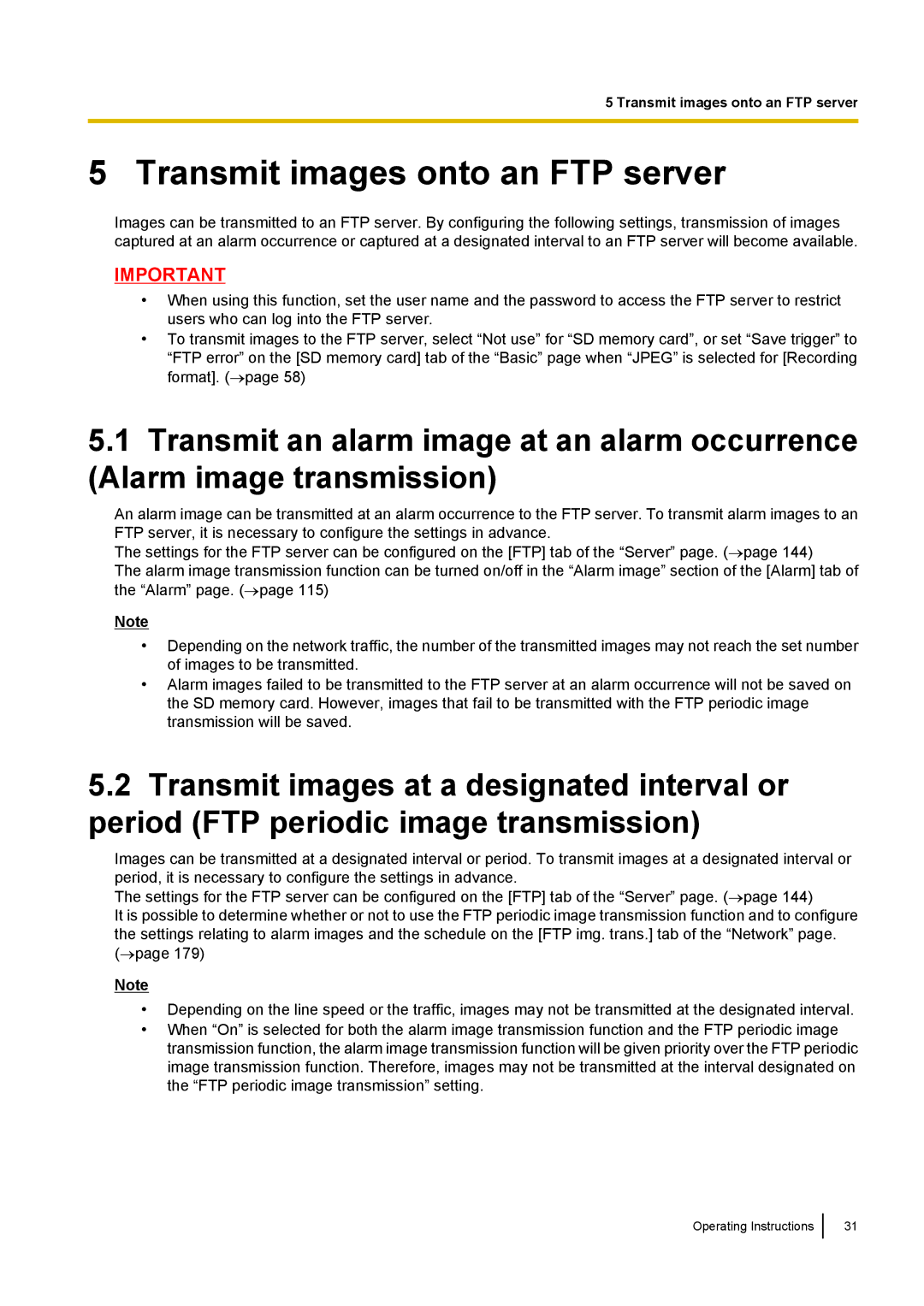 Panasonic WV-SF538E, WV-SW558E, WV-SW559PJ, WV-SW559E, WV-SP509E, WV-SP508E, WV-SF549E Transmit images onto an FTP server 