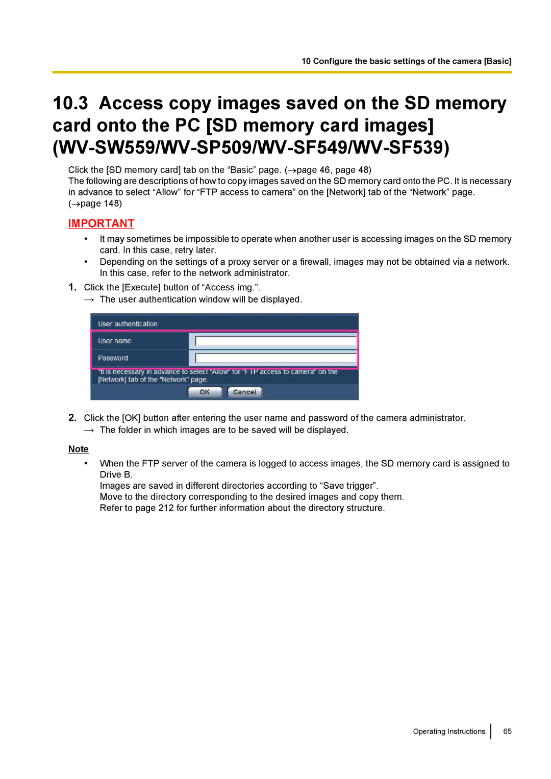 Panasonic WV-SF538E, WV-SW558E, WV-SW559PJ, WV-SW559E, WV-SP509E, WV-SF549 Configure the basic settings of the camera Basic 