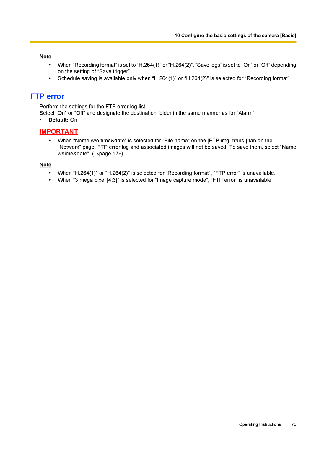 Panasonic WV-SW558E, WV-SW559PJ, WV-SW559E, WV-SP509E, WV-SP508E, WV-SF549E, WV-SF548E, WV-SF539E, WV-SF538 FTP error 