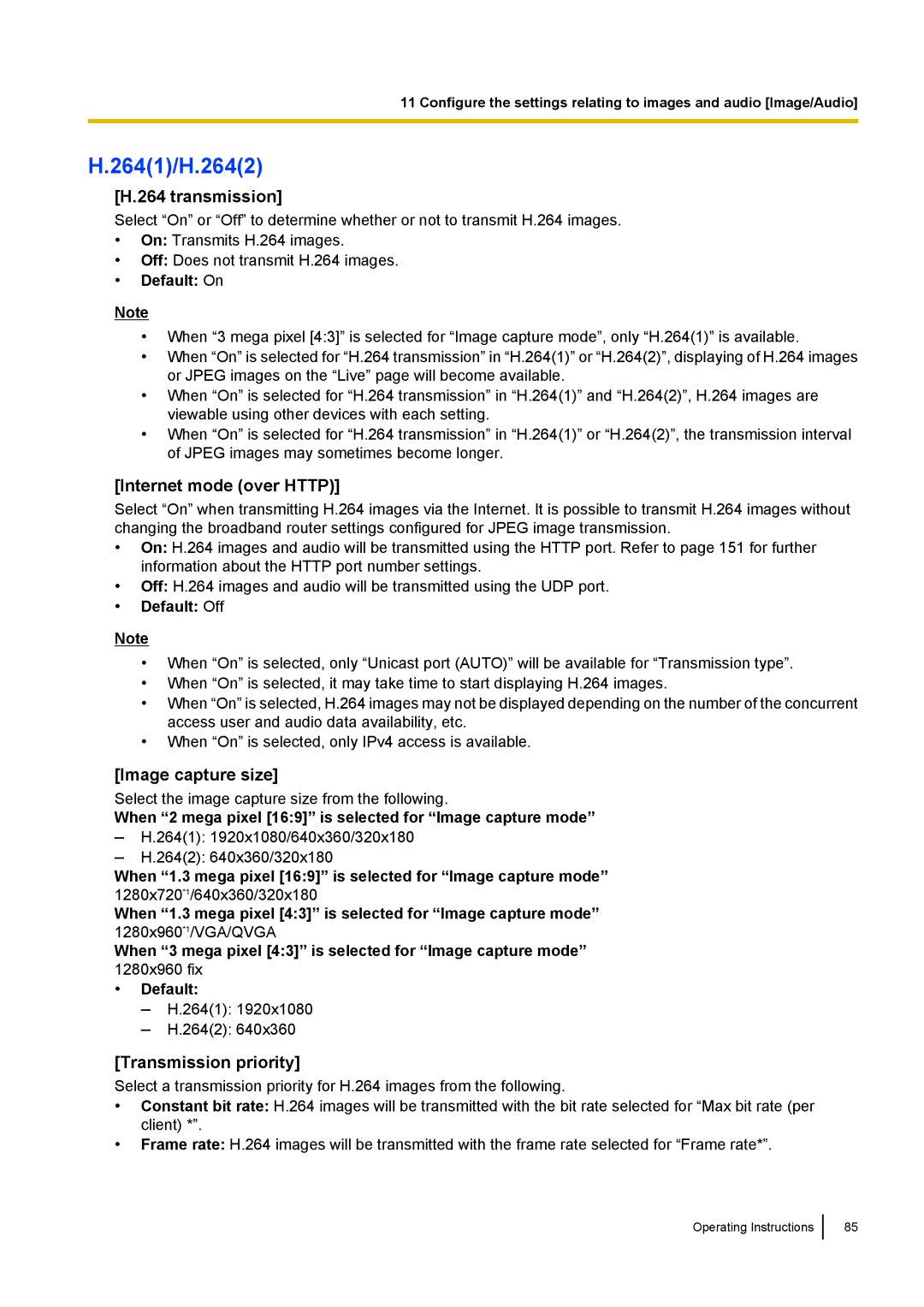 Panasonic WV-SW558E, WV-SW559PJ, WV-SW559E, WV-SP509E 2641/H.2642, Internet mode over Http, Transmission priority 