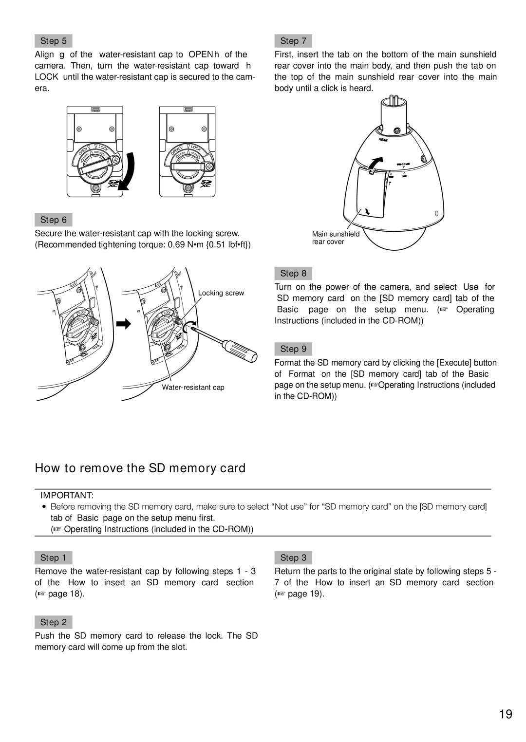 Panasonic WV-SW598 installation instructions How to remove the SD memory card 