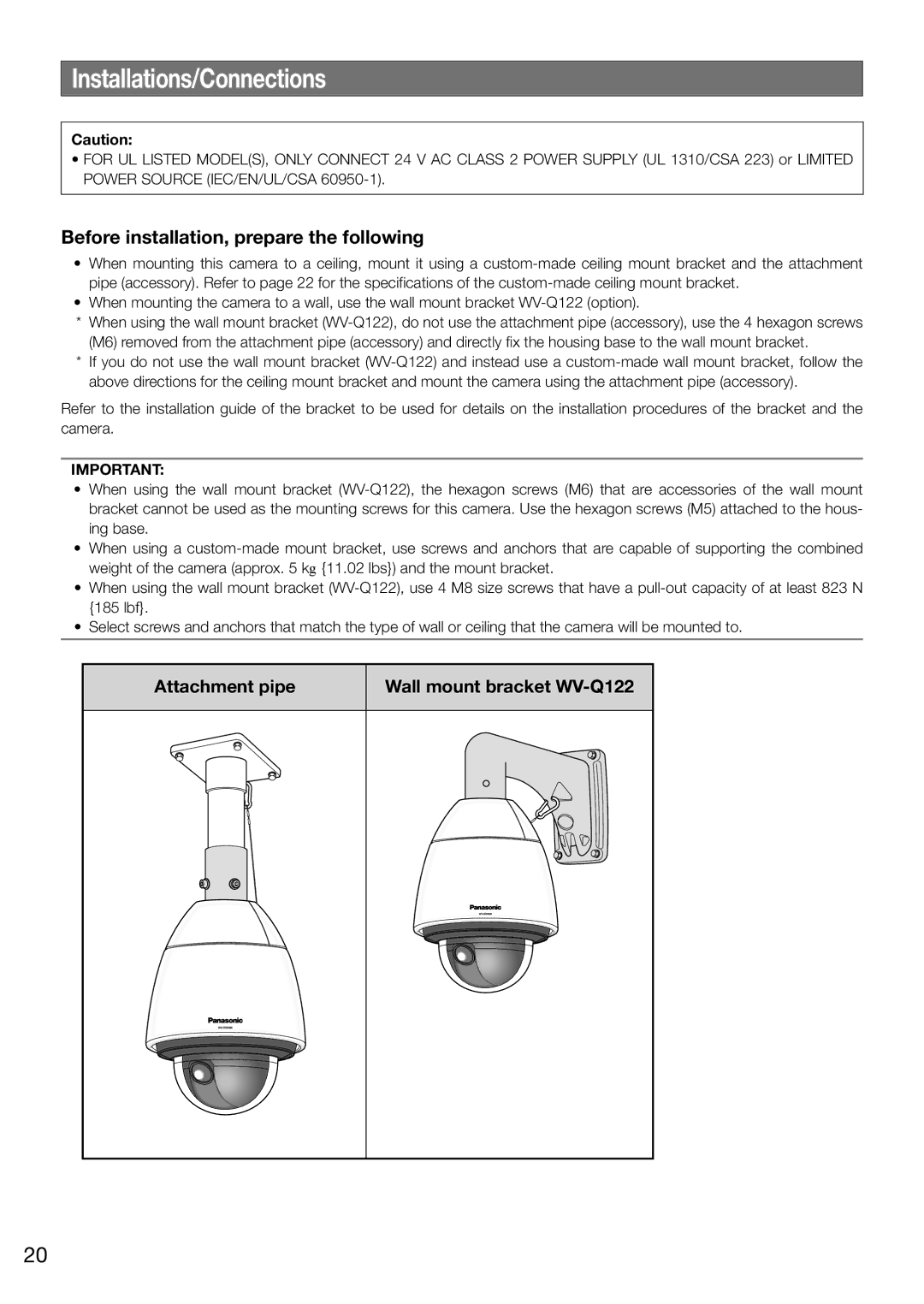 Panasonic WV-SW598 installation instructions Installations/Connections, Power Source IEC/EN/UL/CSA 