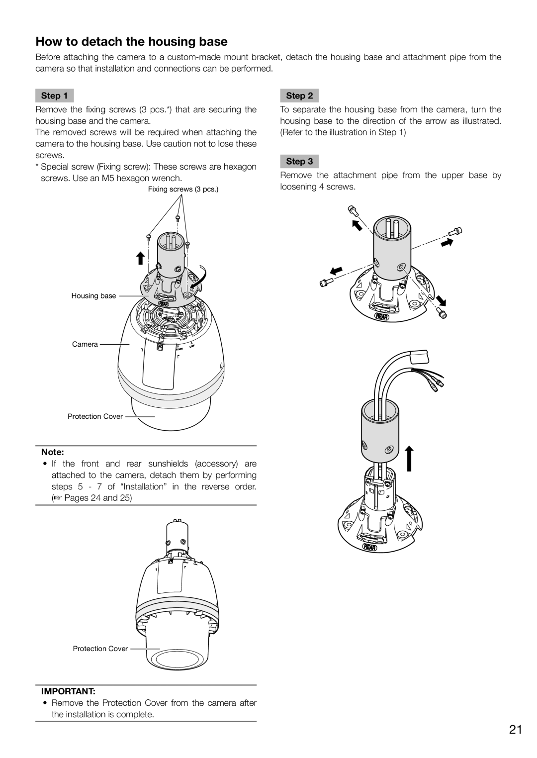 Panasonic WV-SW598 installation instructions How to detach the housing base 