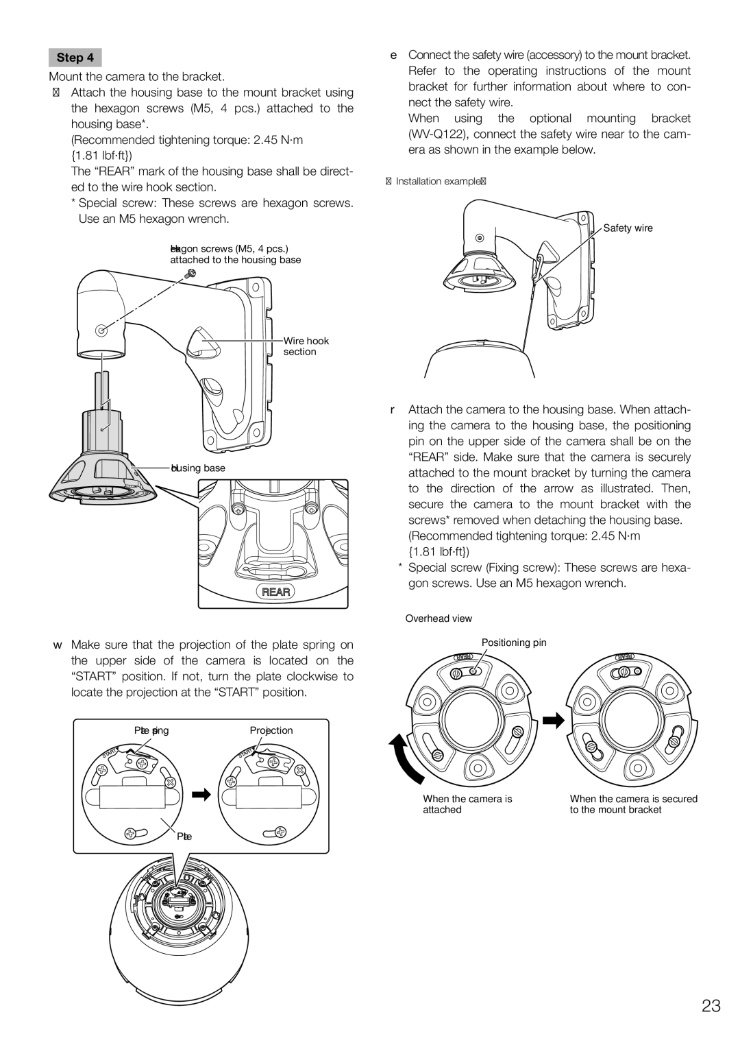 Panasonic WV-SW598 installation instructions Plate spring Projection 