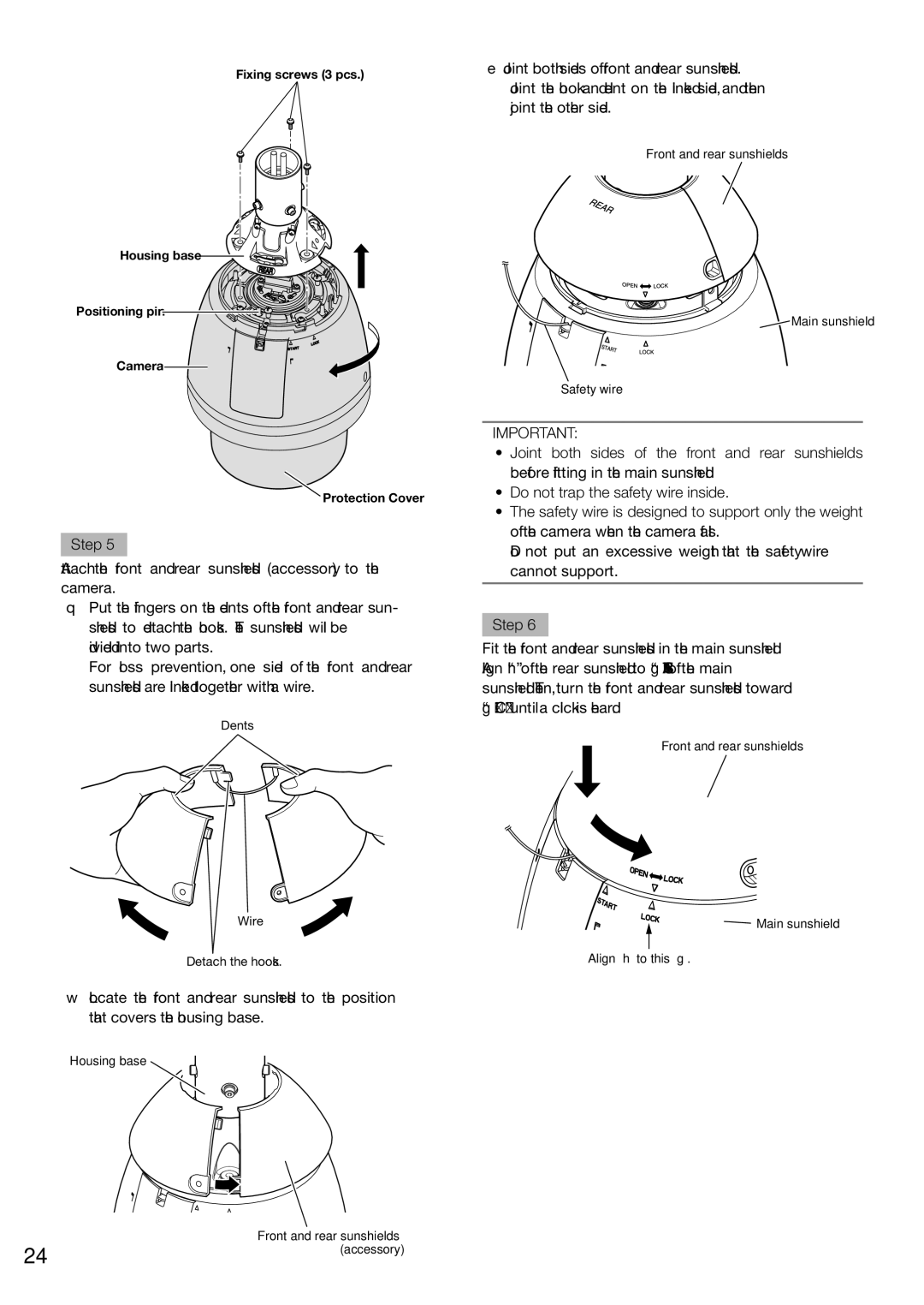 Panasonic WV-SW598 installation instructions Dents Wire Detach the hooks 