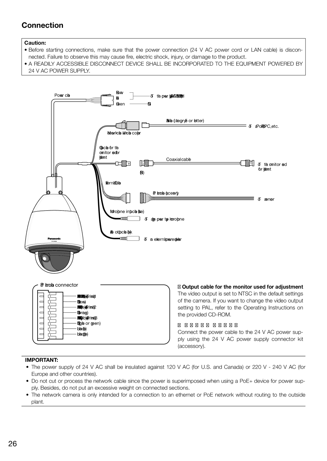 Panasonic WV-SW598 installation instructions Connection, 8P alarm cable connector 