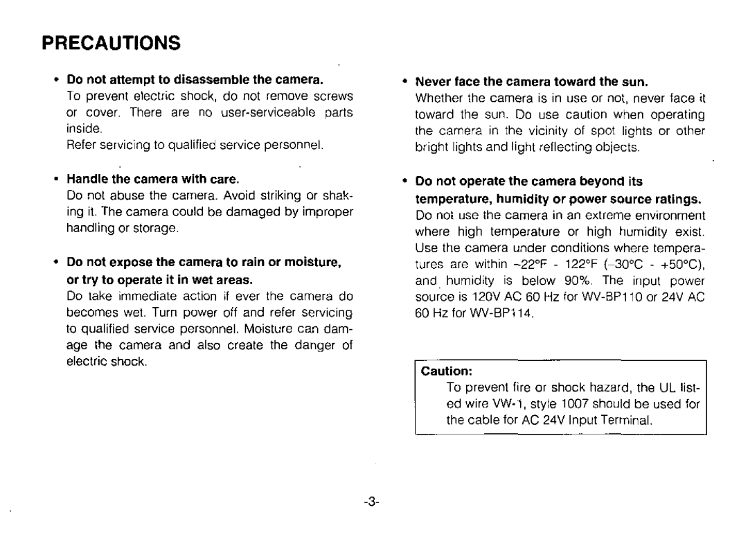 Panasonic WVBP114, WVBP110 manual 