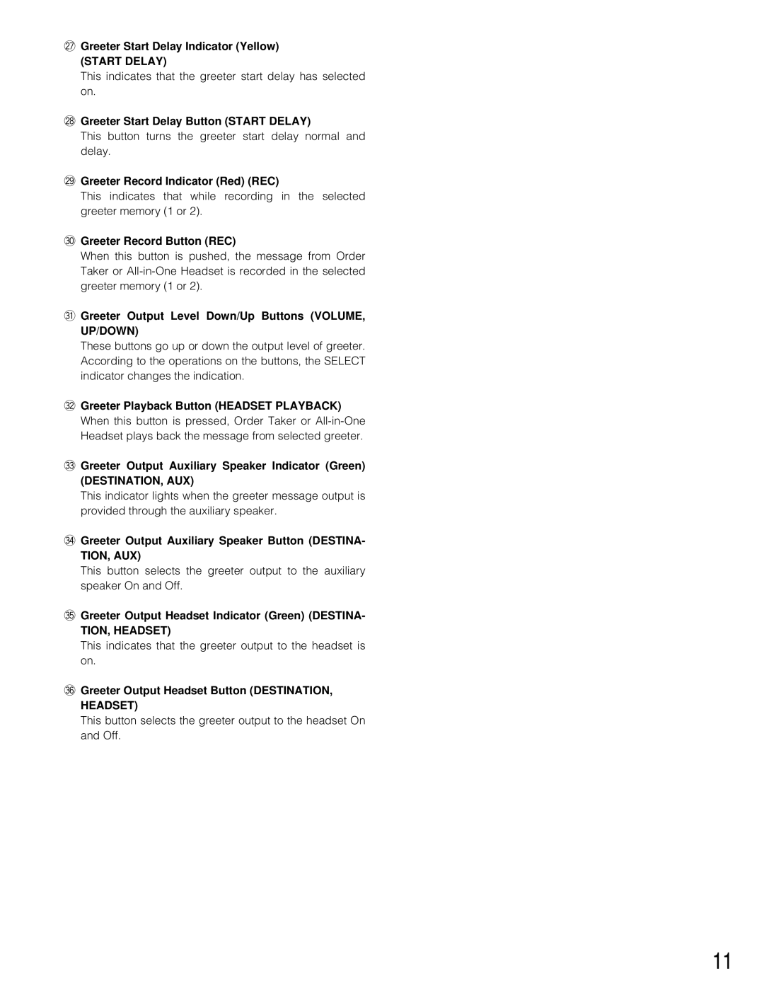 Panasonic WX-C3010 manual Start Delay, Up/Down, Destination, Aux, Tion, Aux, TION, Headset 