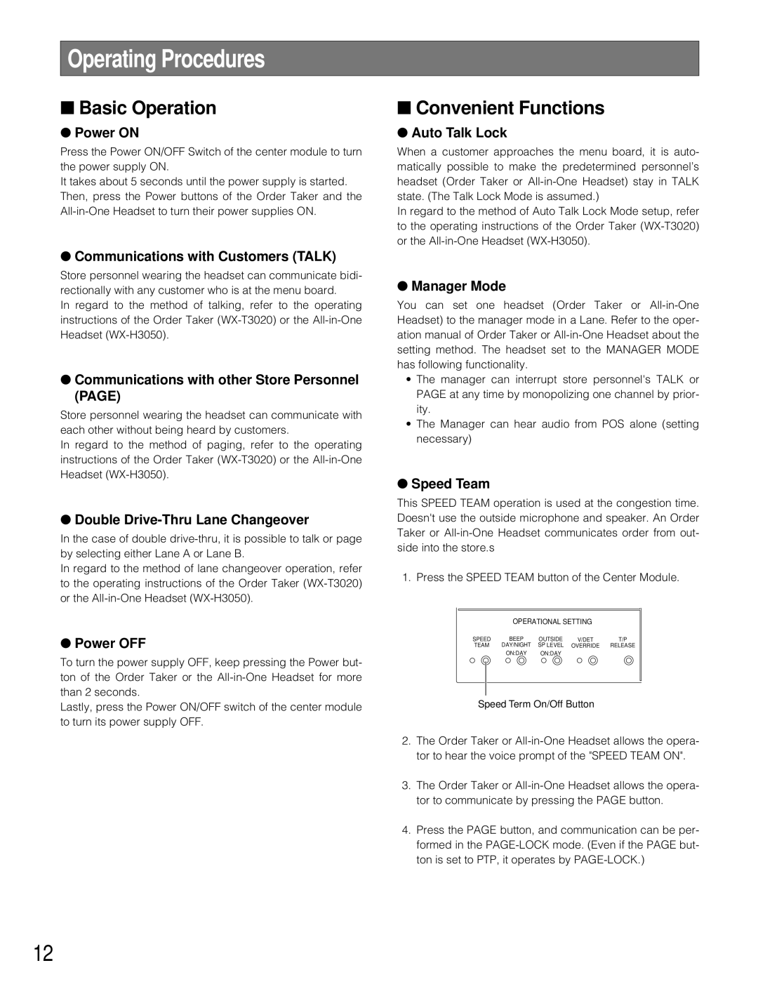 Panasonic WX-C3010 manual Operating Procedures, Basic Operation, Convenient Functions 