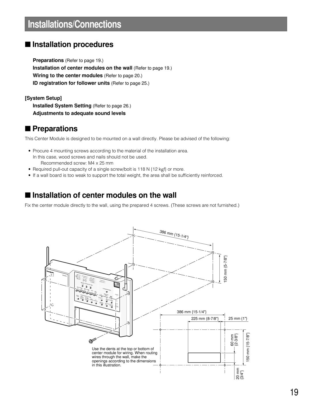 Panasonic WX-C3010 manual Installations/Connections, Installation procedures, Preparations 