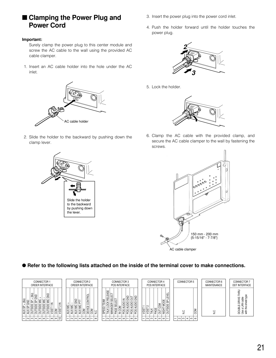 Panasonic WX-C3010 manual Clamping the Power Plug and Power Cord, Connector 