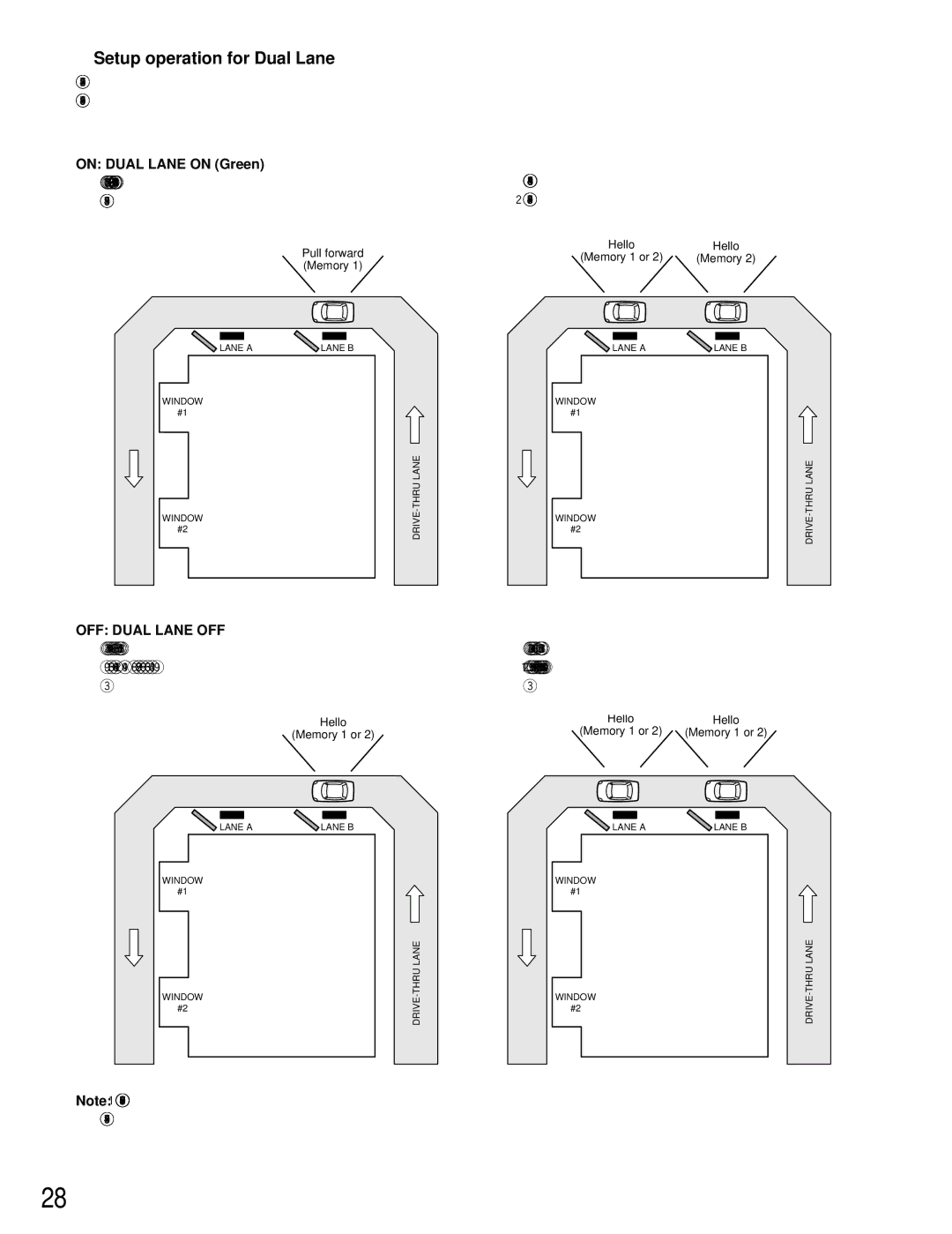 Panasonic WX-C3010 manual Setup operation for Dual Lane, On Dual Lane on Green, OFF Dual Lane OFF 