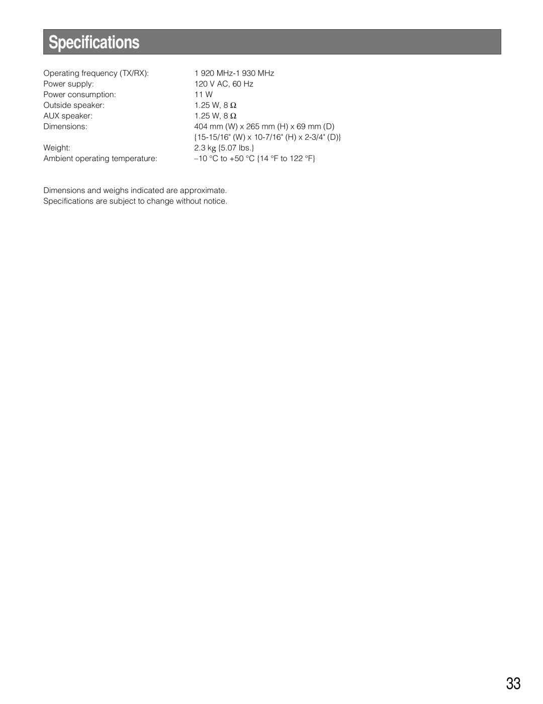 Panasonic WX-C3010 manual Specifications 