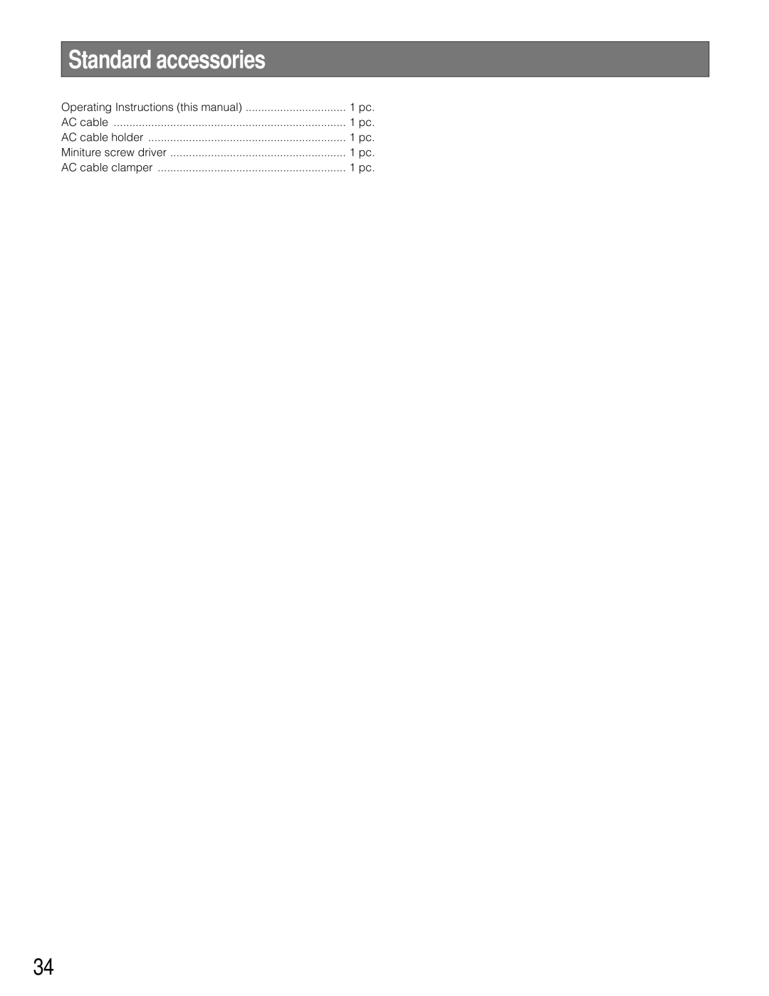 Panasonic WX-C3010 manual Standard accessories 