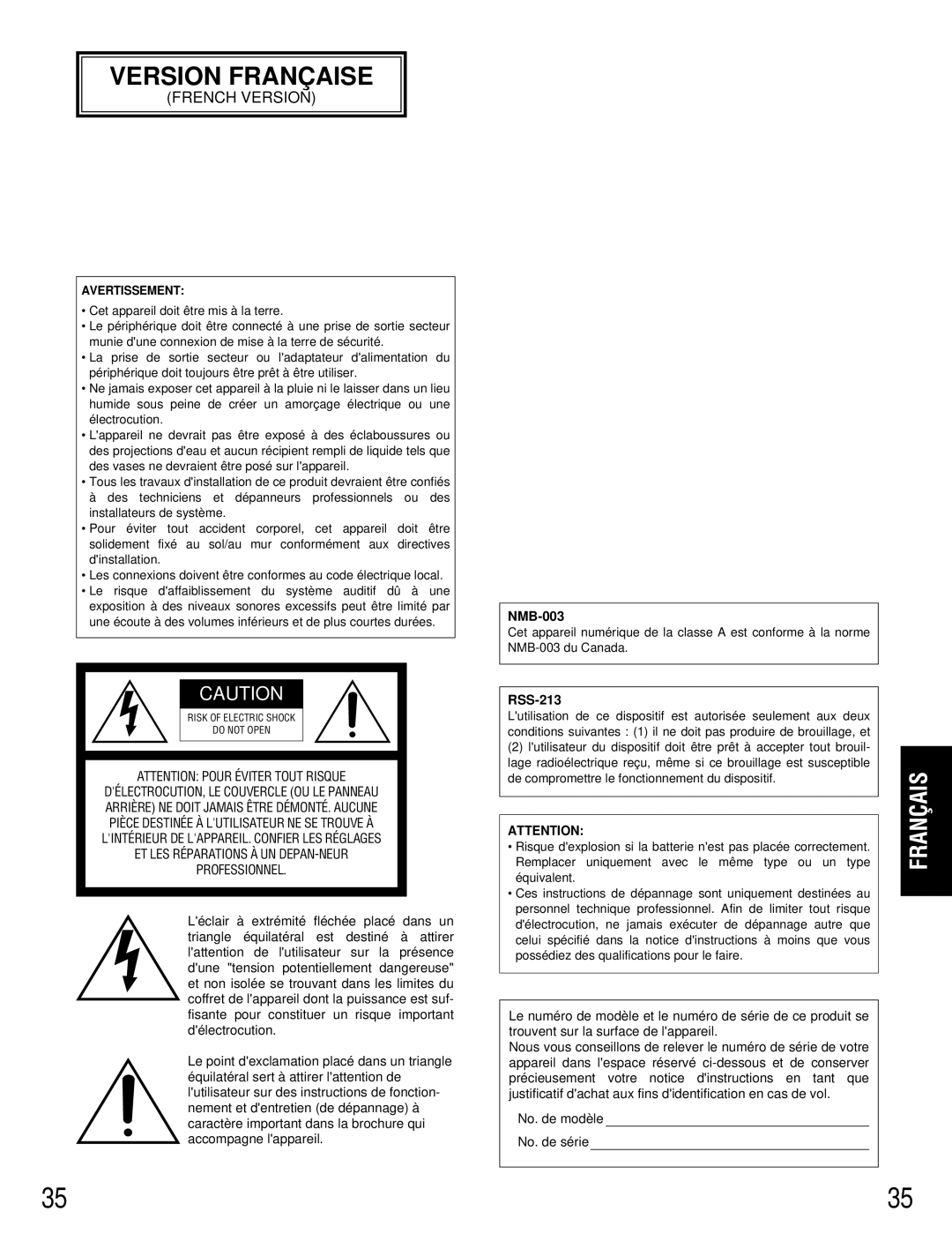 Panasonic WX-C3010 manual Version Française 