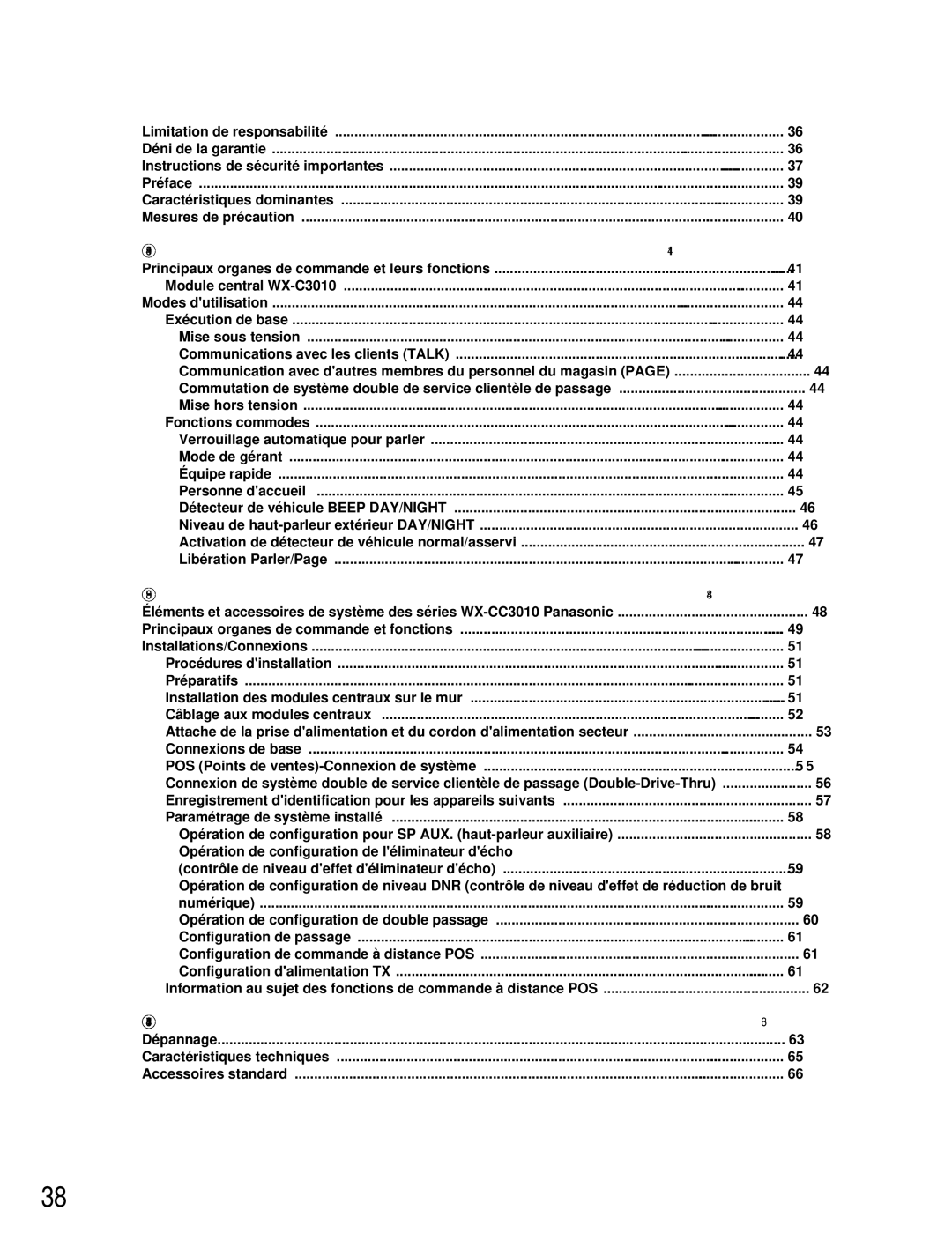 Panasonic WX-C3010 manual Opérations, Installation et Connexions, Maintenance et caractéristiques techniques 