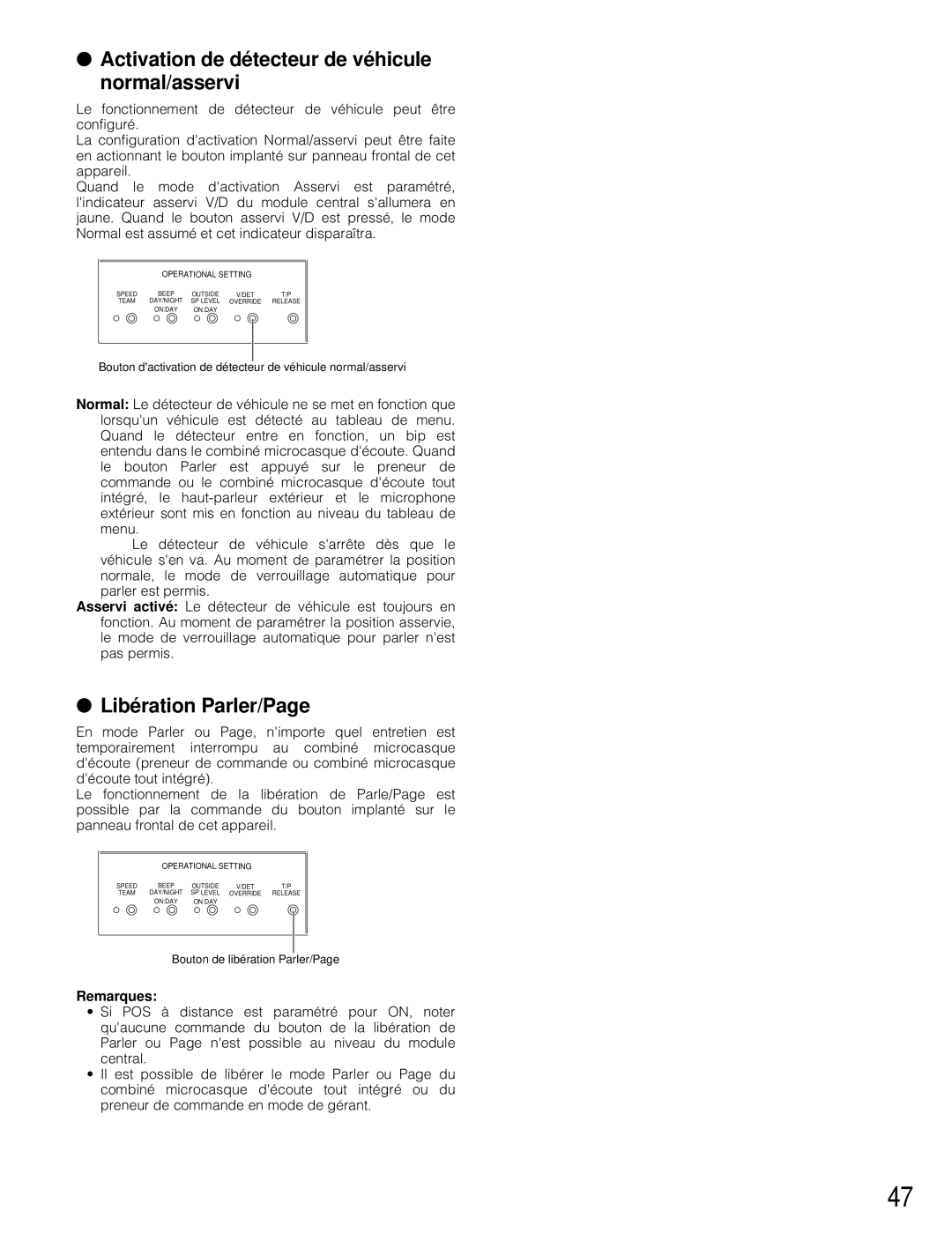 Panasonic WX-C3010 manual Activation de détecteur de véhicule normal/asservi 