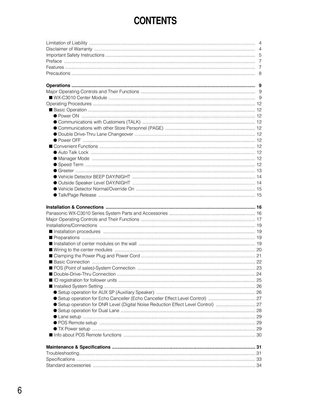 Panasonic WX-C3010 manual Contents 