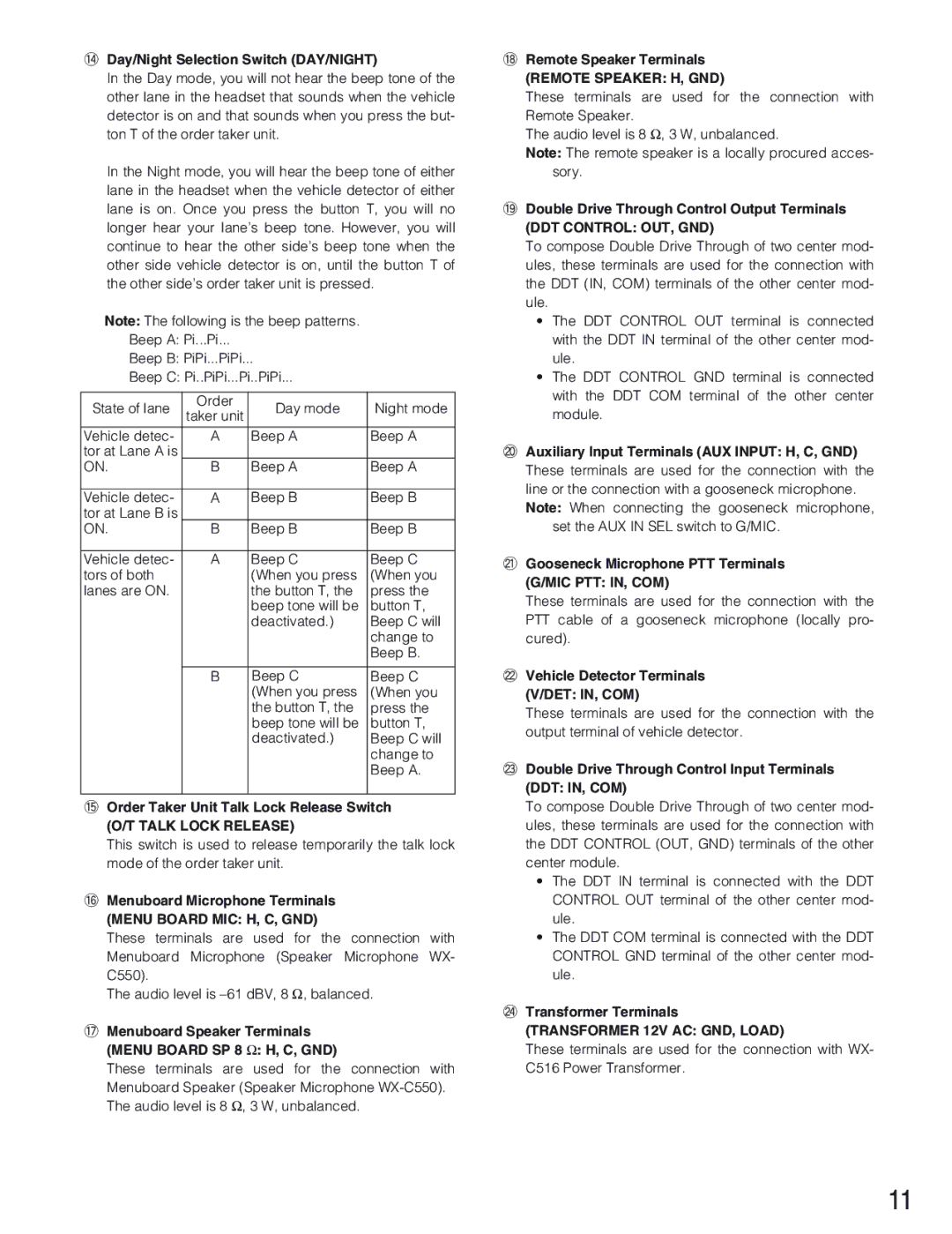 Panasonic WX-CC2010 operating instructions Talk Lock Release 