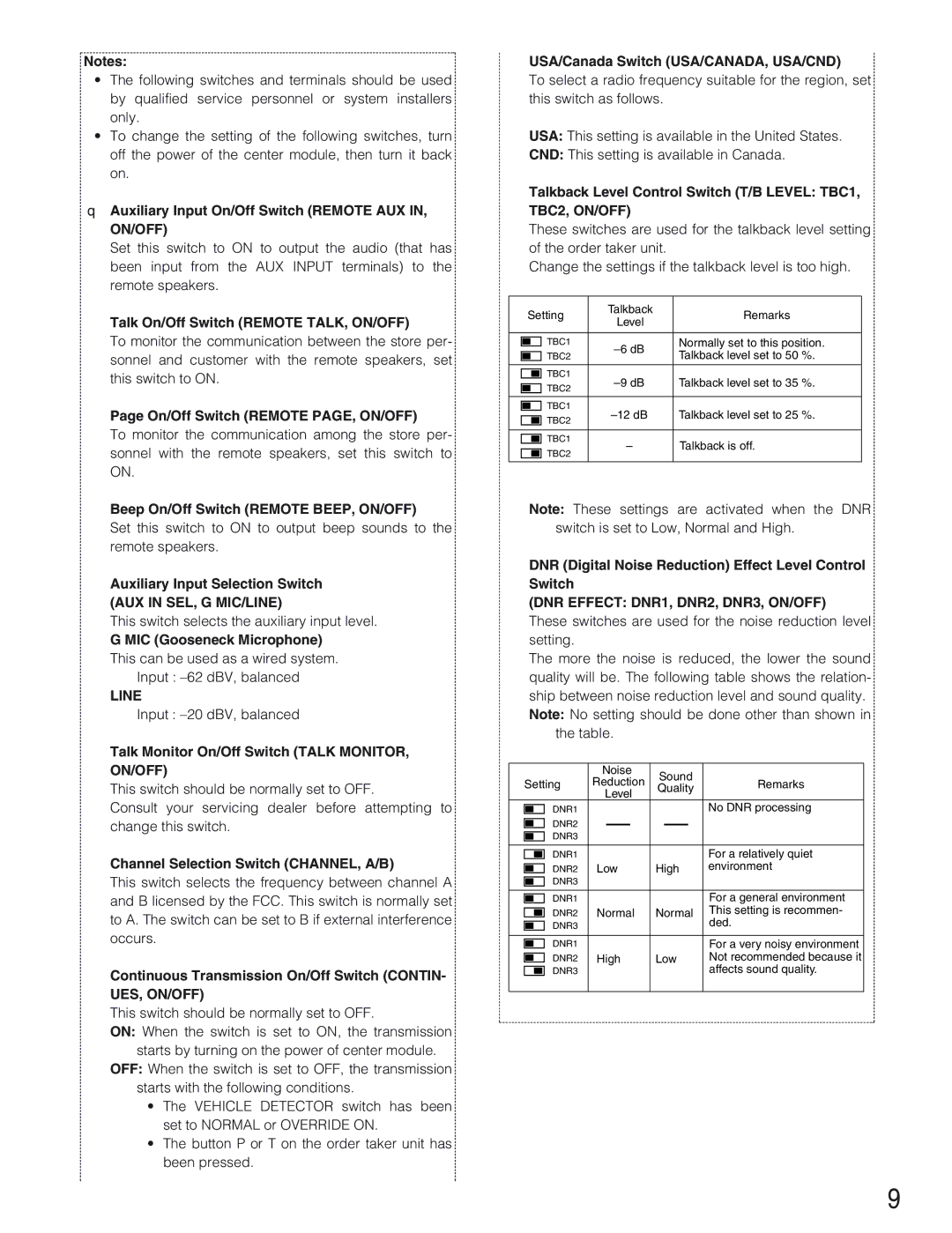 Panasonic WX-CC2010 operating instructions Line, DNR Effect DNR1, DNR2, DNR3, ON/OFF 