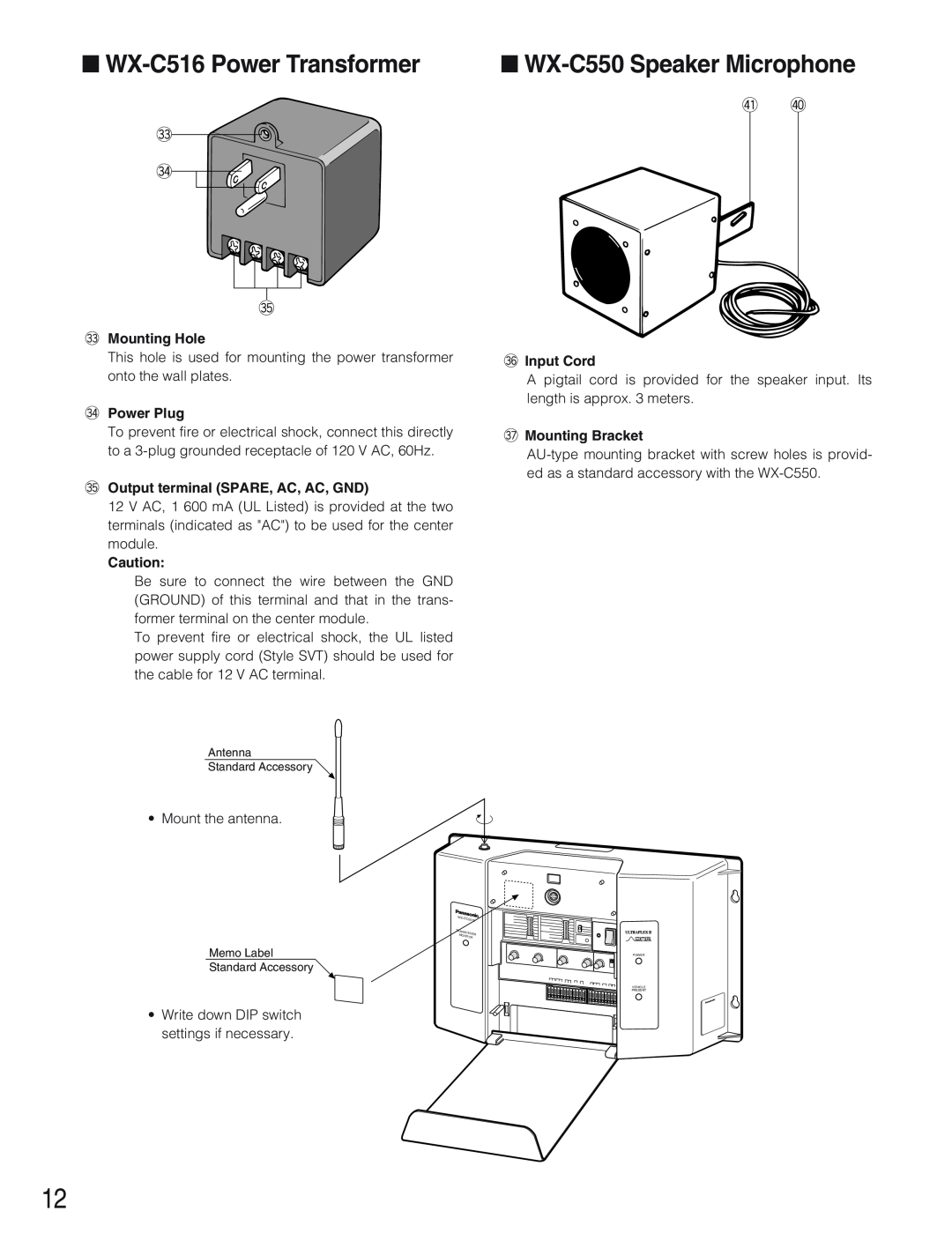 Panasonic WX-CC2010 operating instructions WX-C516Power Transformer, WX-C550Speaker Microphone, #3 #4 #5, $1 $0 