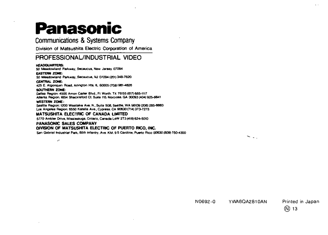 Panasonic WX-RP410 manual 