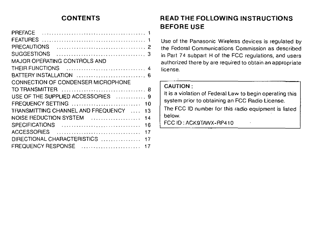 Panasonic WX-RP410 manual 