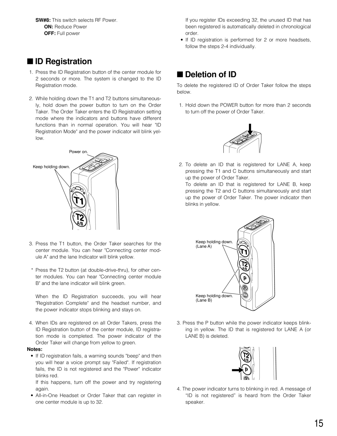 Panasonic WX-T3020 operating instructions ID Registration, Deletion of ID 