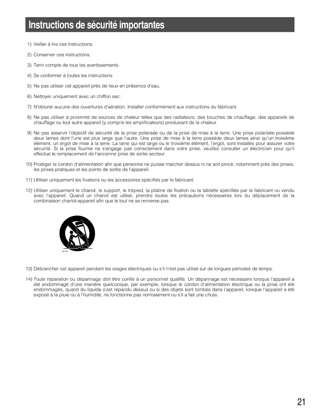 Panasonic WX-T3020 operating instructions Instructions de sécurité importantes 