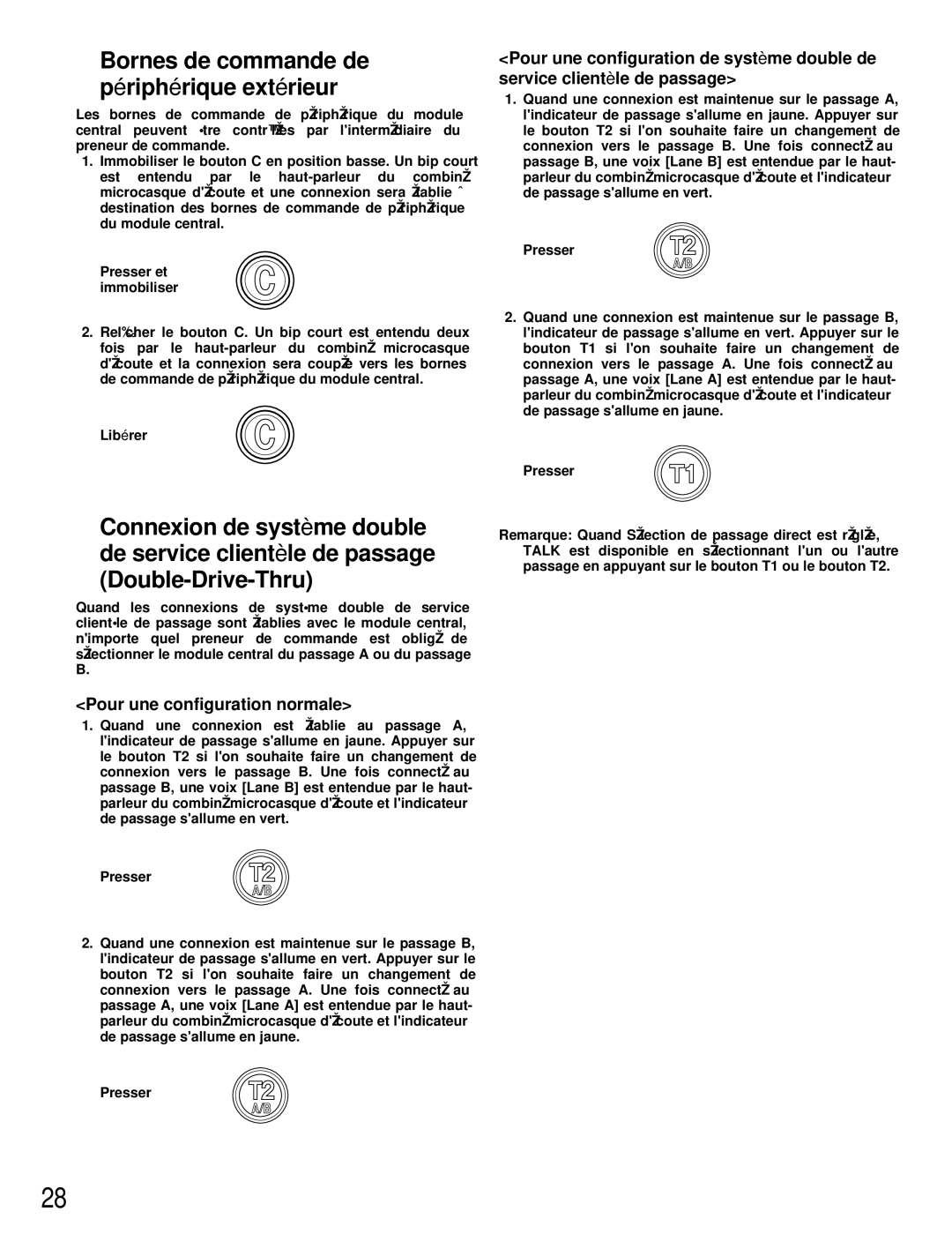 Panasonic WX-T3020 operating instructions Bornes de commande de Périphérique extérieur, Double-Drive-Thru 