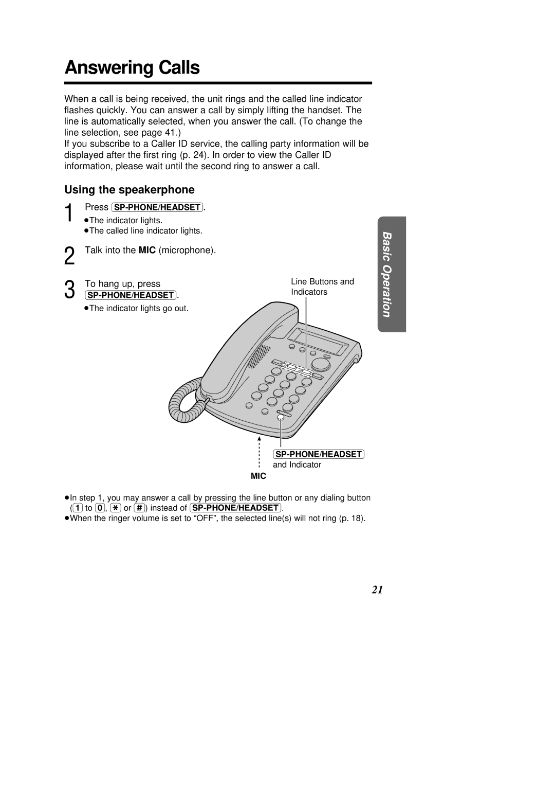 Panasonic KX-TSC14W, X-TSC14B operating instructions Answering Calls, Talk into the MIC microphone 