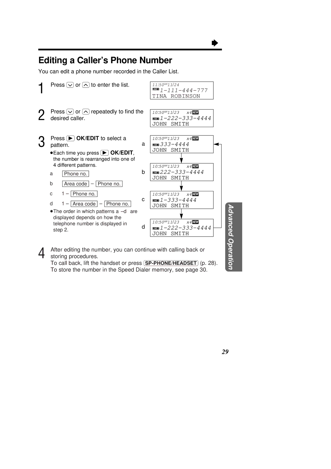 Panasonic KX-TSC14W, X-TSC14B operating instructions Editing a Caller’s Phone Number 