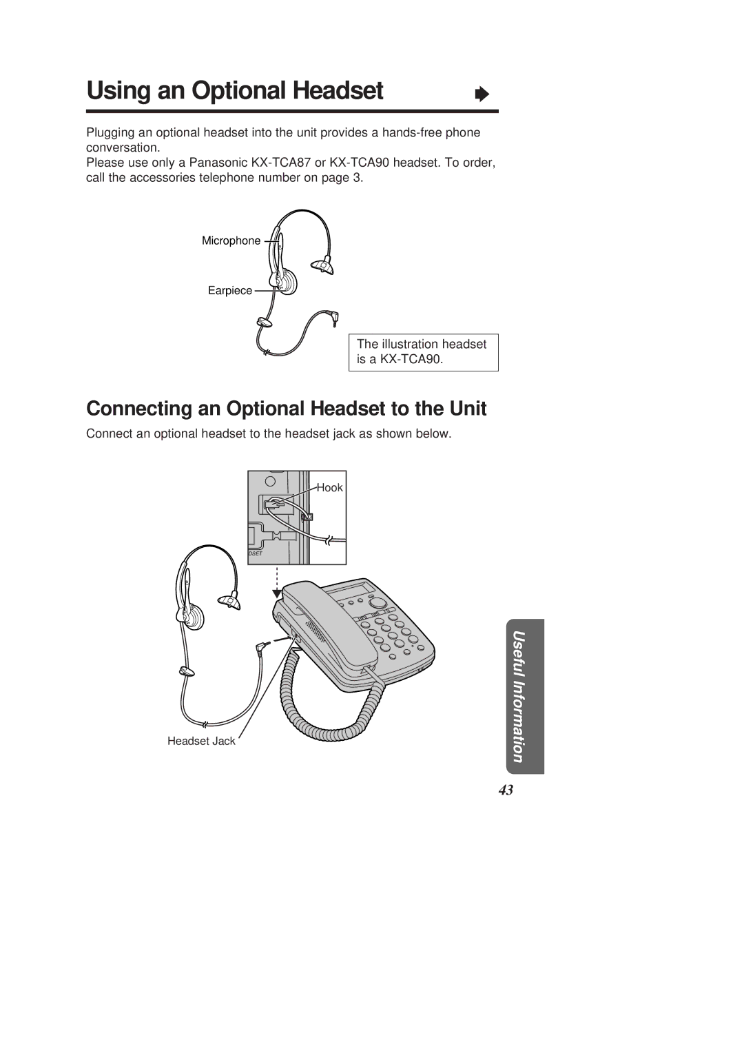 Panasonic KX-TSC14W, X-TSC14B operating instructions Using an Optional Headset, Connecting an Optional Headset to the Unit 