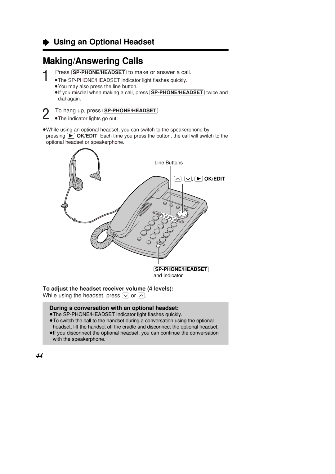 Panasonic X-TSC14B, KX-TSC14W operating instructions Making/Answering Calls, To adjust the headset receiver volume 4 levels 