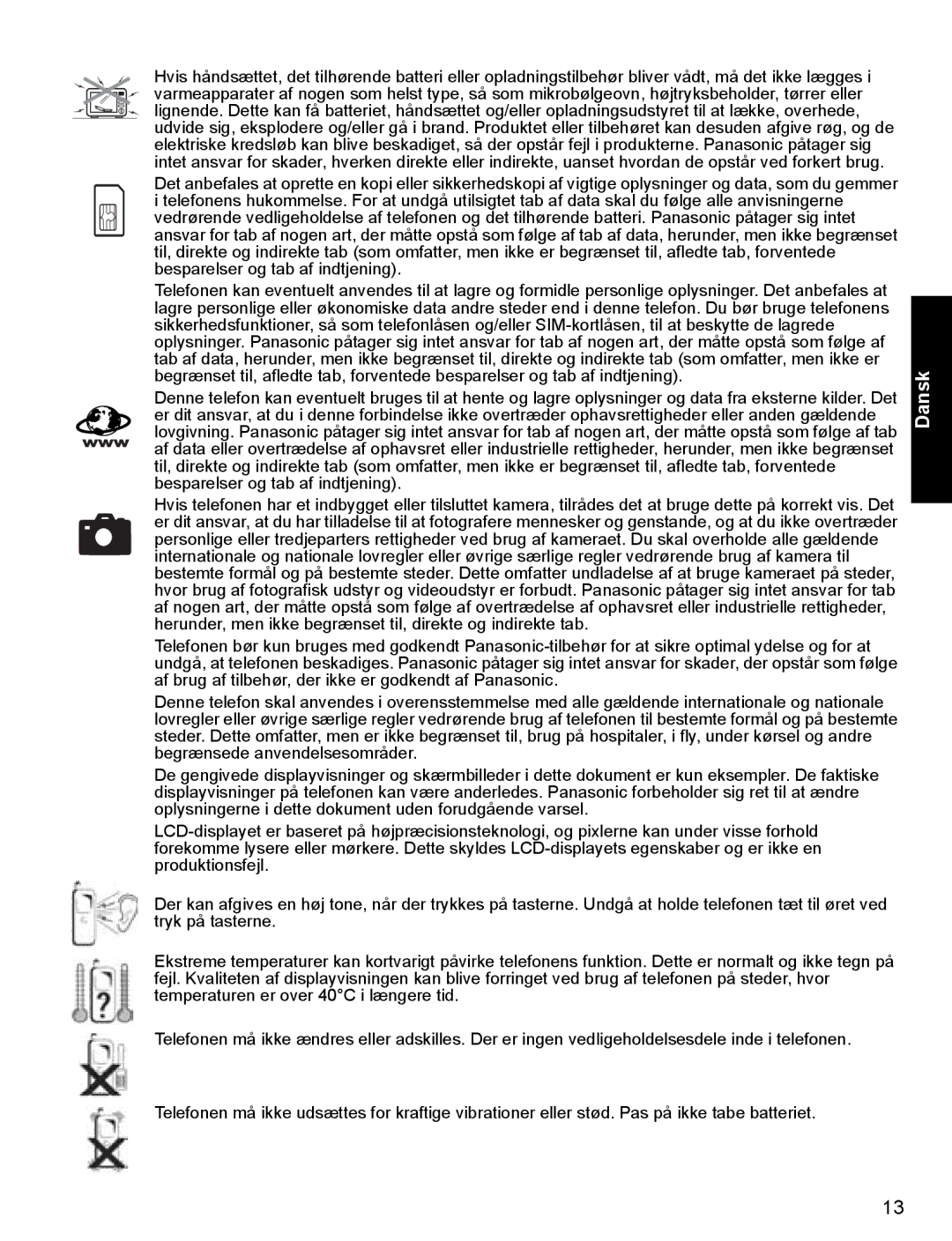 Panasonic X400 operating instructions Dansk 