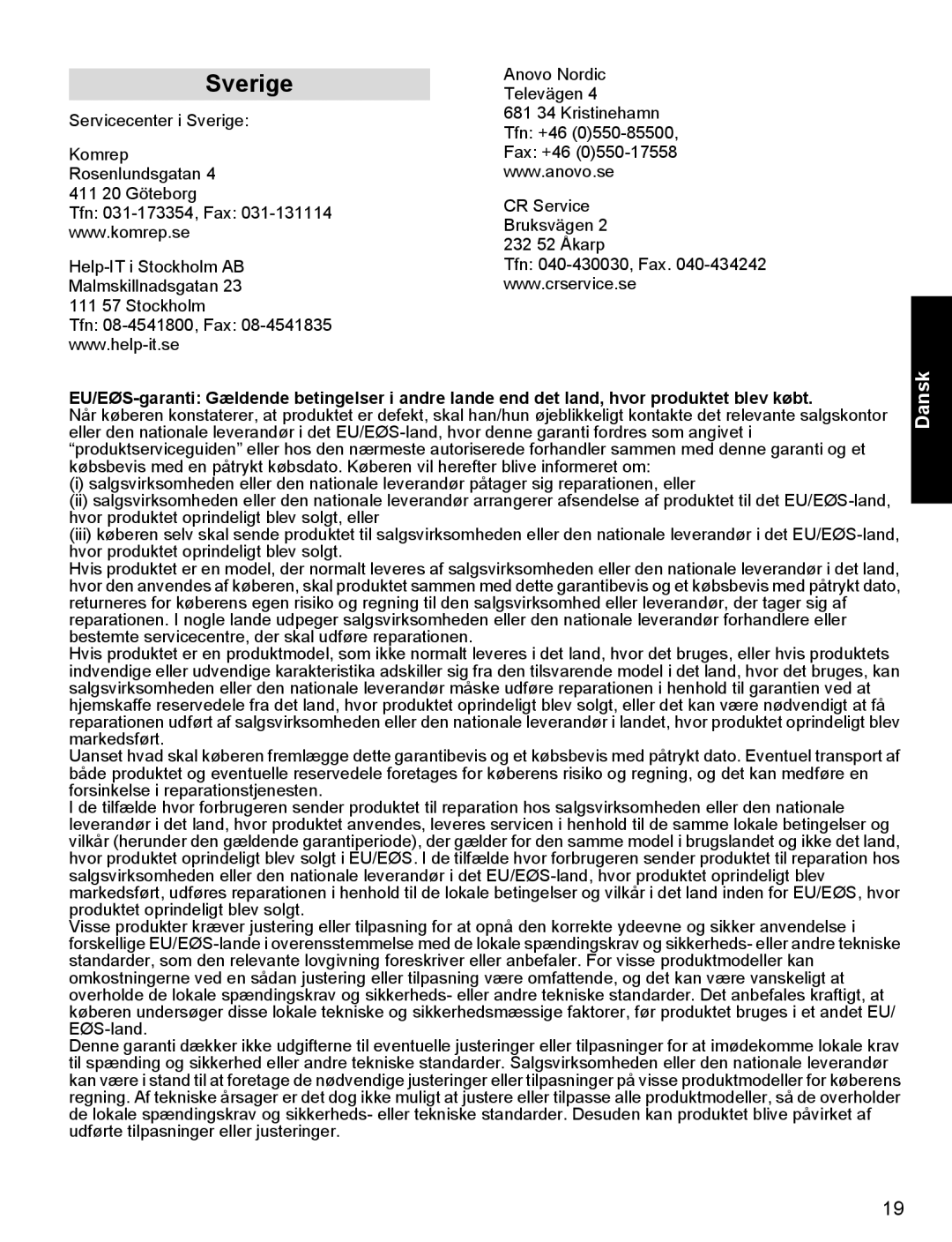 Panasonic X400 operating instructions Sverige 