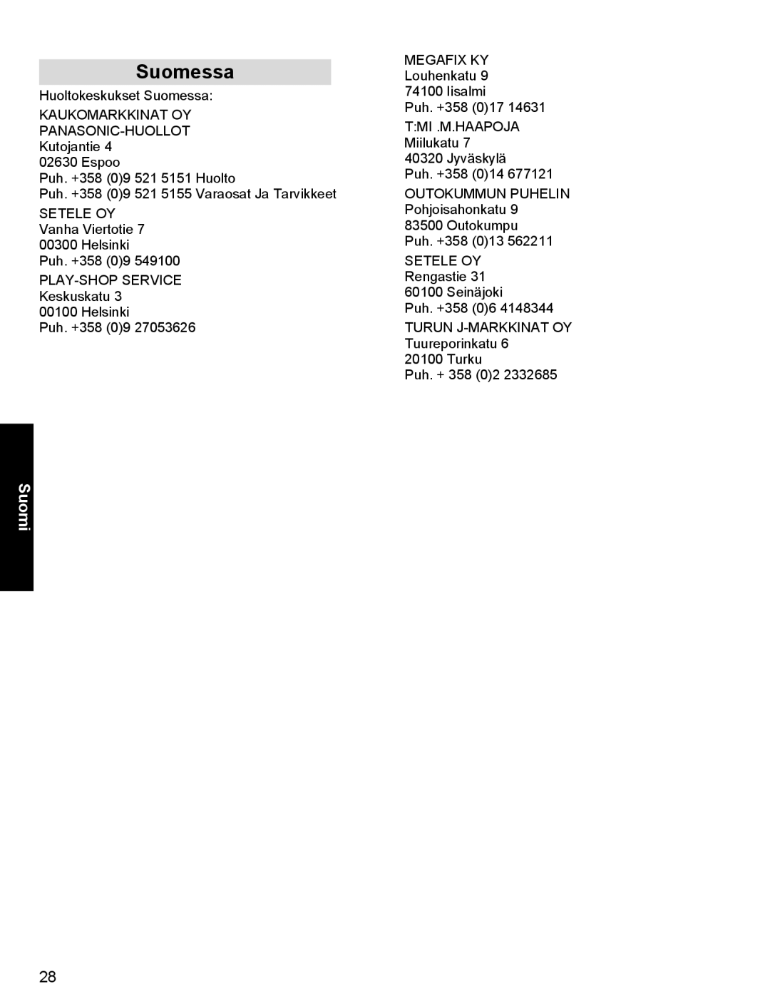 Panasonic X400 operating instructions Suomessa 