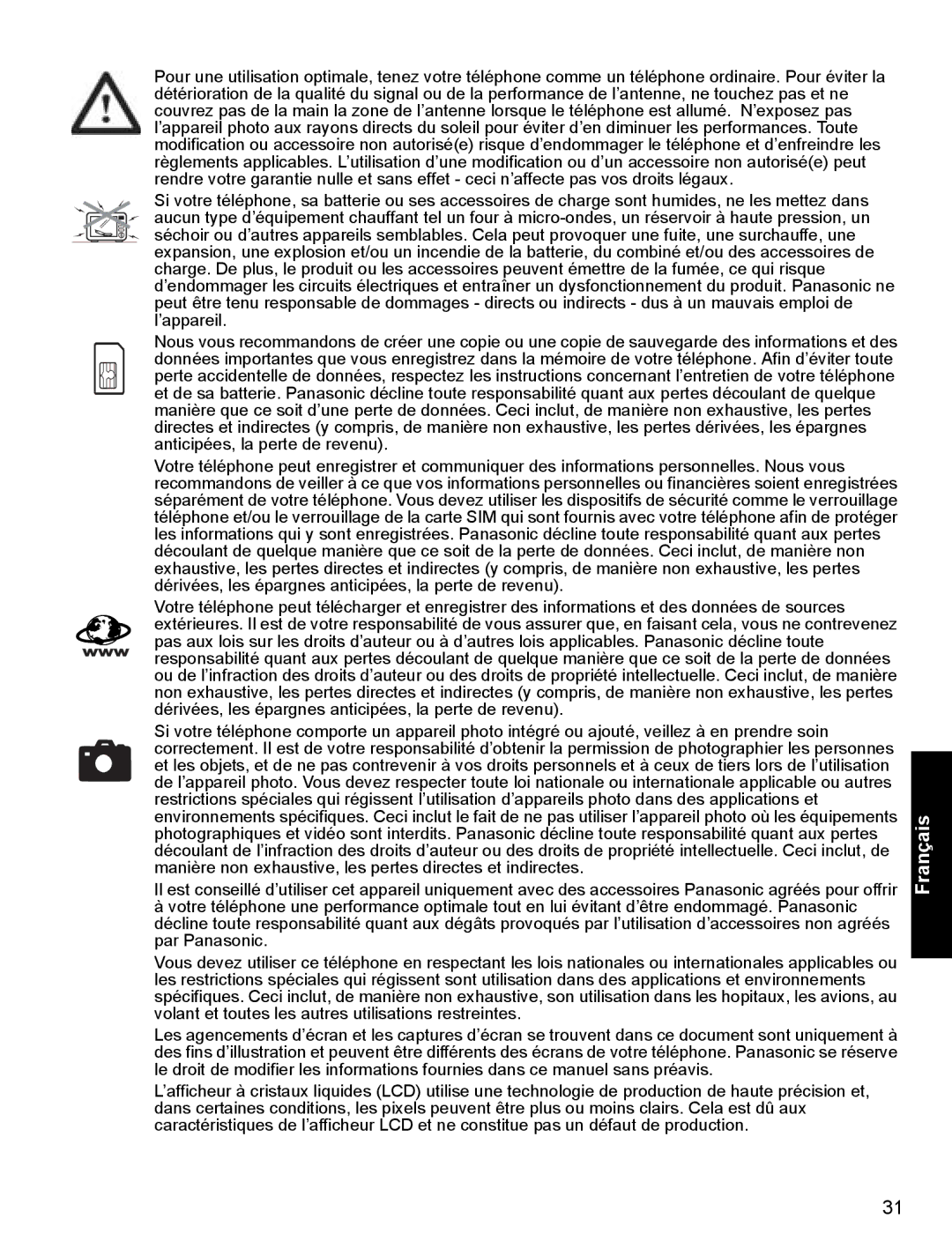 Panasonic X400 operating instructions Français 