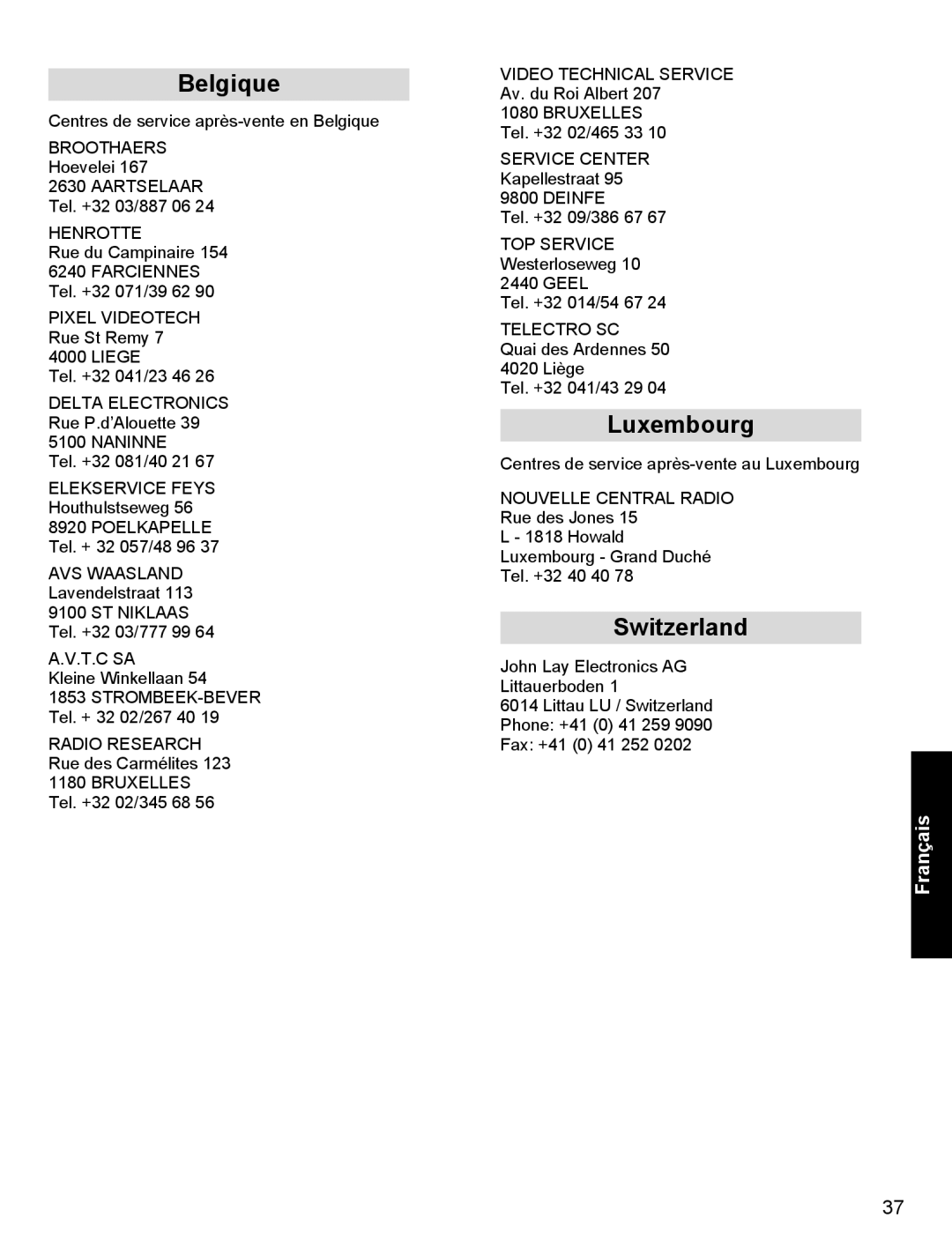 Panasonic X400 operating instructions Belgique 