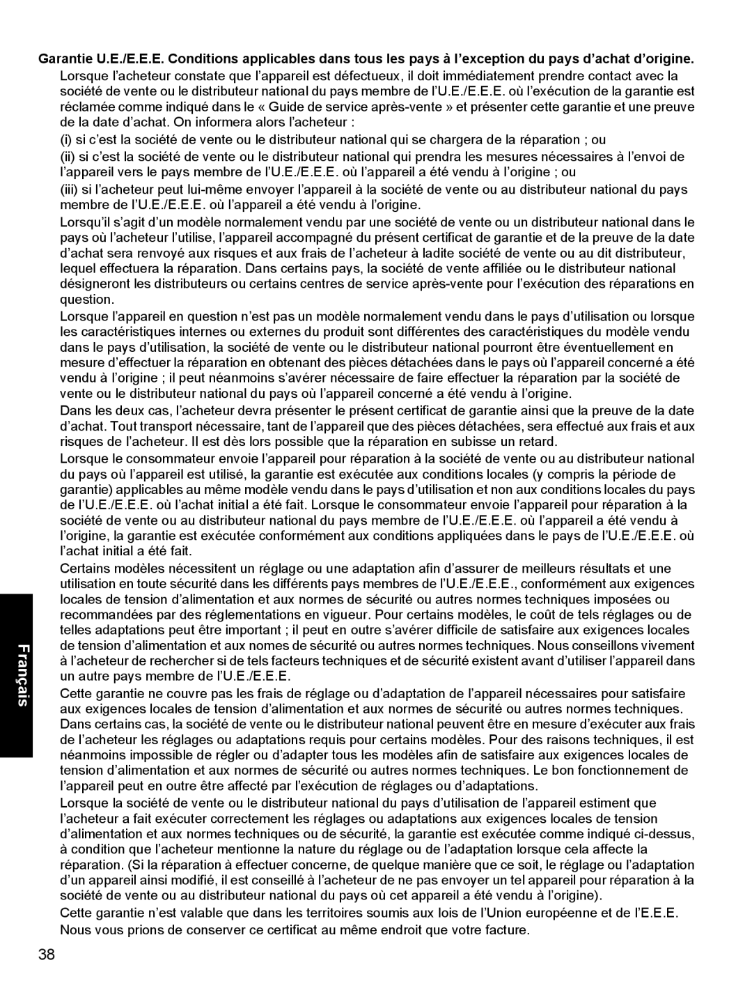 Panasonic X400 operating instructions Français 