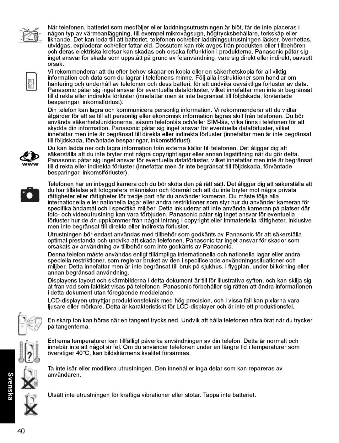 Panasonic X400 operating instructions Svenska 