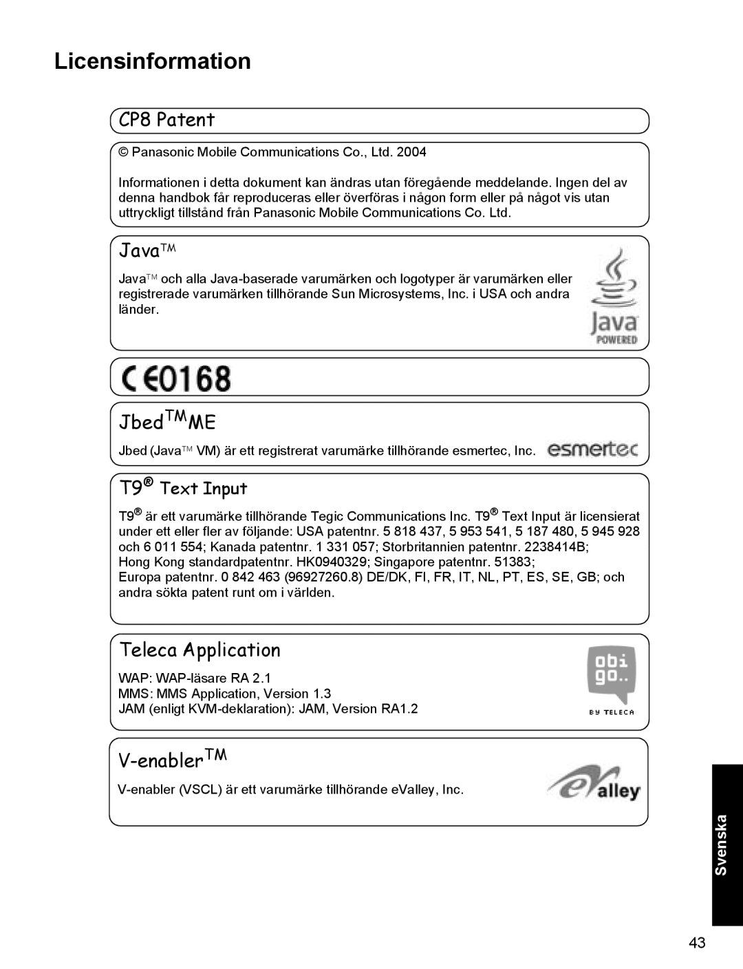 Panasonic X400 operating instructions Licensinformation 