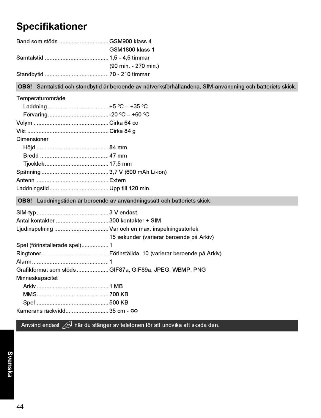 Panasonic X400 operating instructions GSM900 klass 