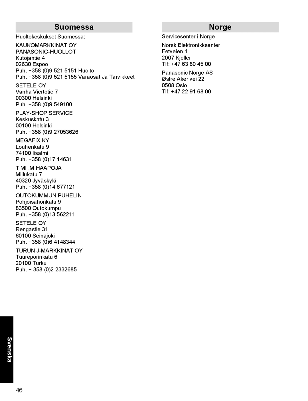 Panasonic X400 operating instructions Suomessa 